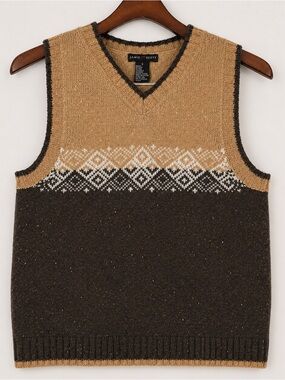 Vintage Jamie Scott Fair Isle Ramie Wool Sweater Vest S Cropped